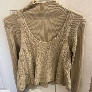 Beige Cable Knit Turtleneck Sweater